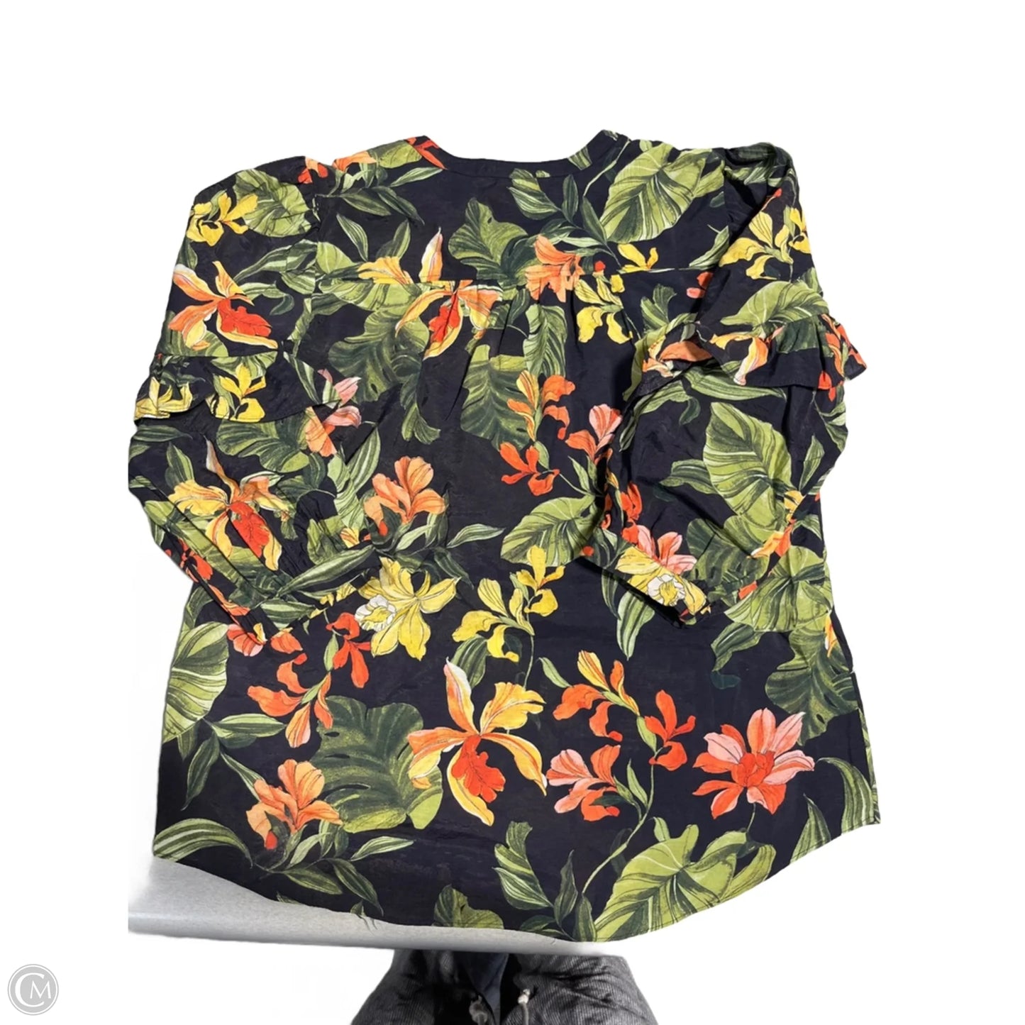 Top 3/4 Sleeve By Chicos In Floral Print, Size: L