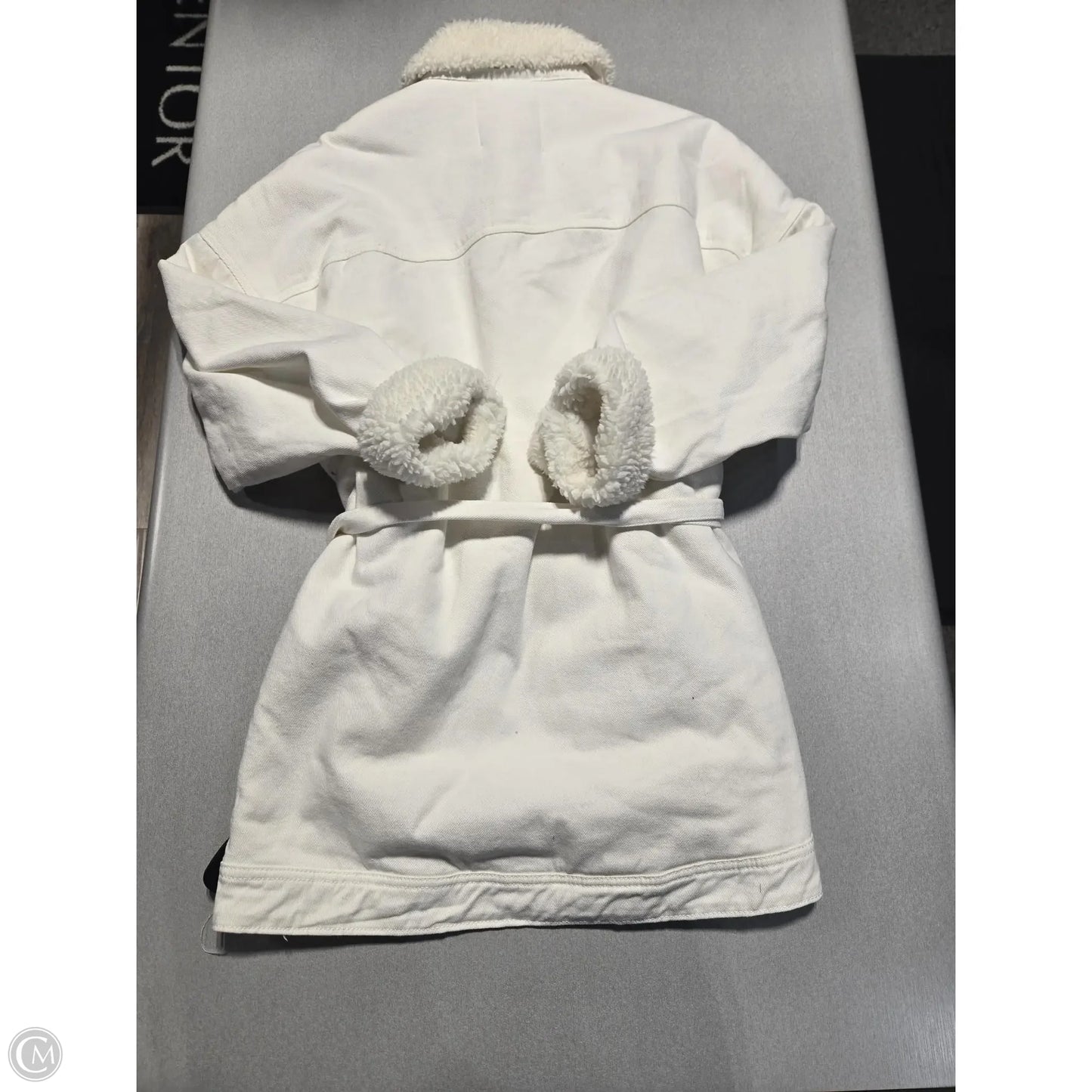 Coat Trench Coat By Lola In White Denim, Size: L