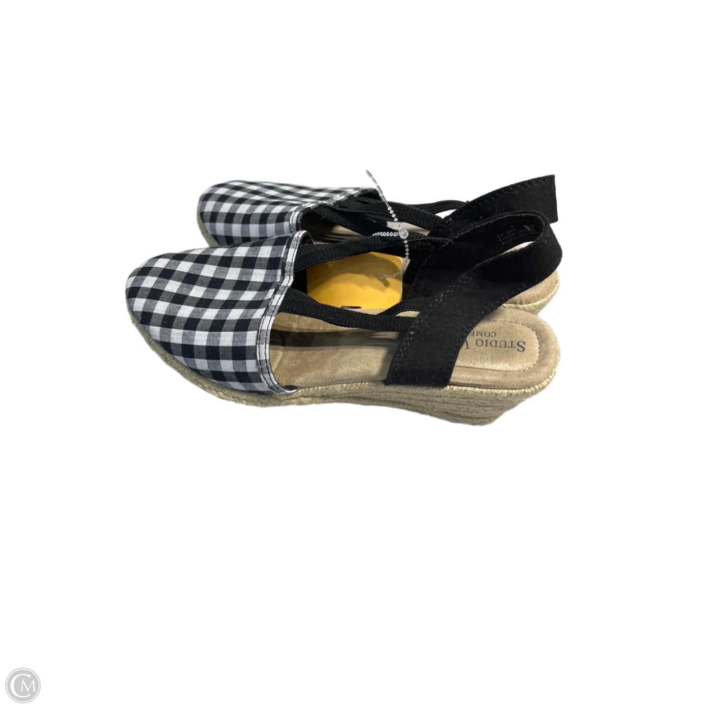 Sandals Heels Wedge By Studio Works In Black & White, Size: 6.5