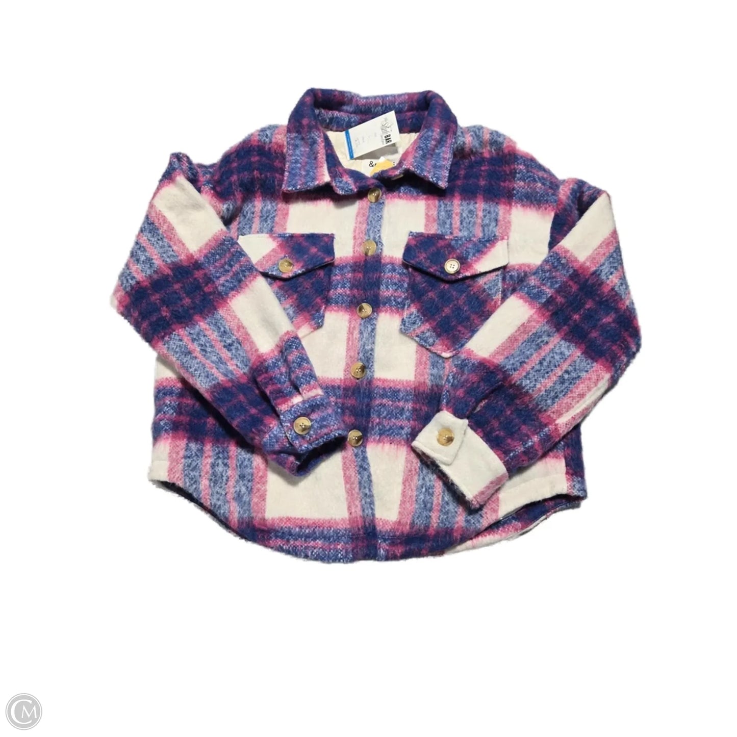Jacket Shirt By Cmb In Blue & Pink, Size: L