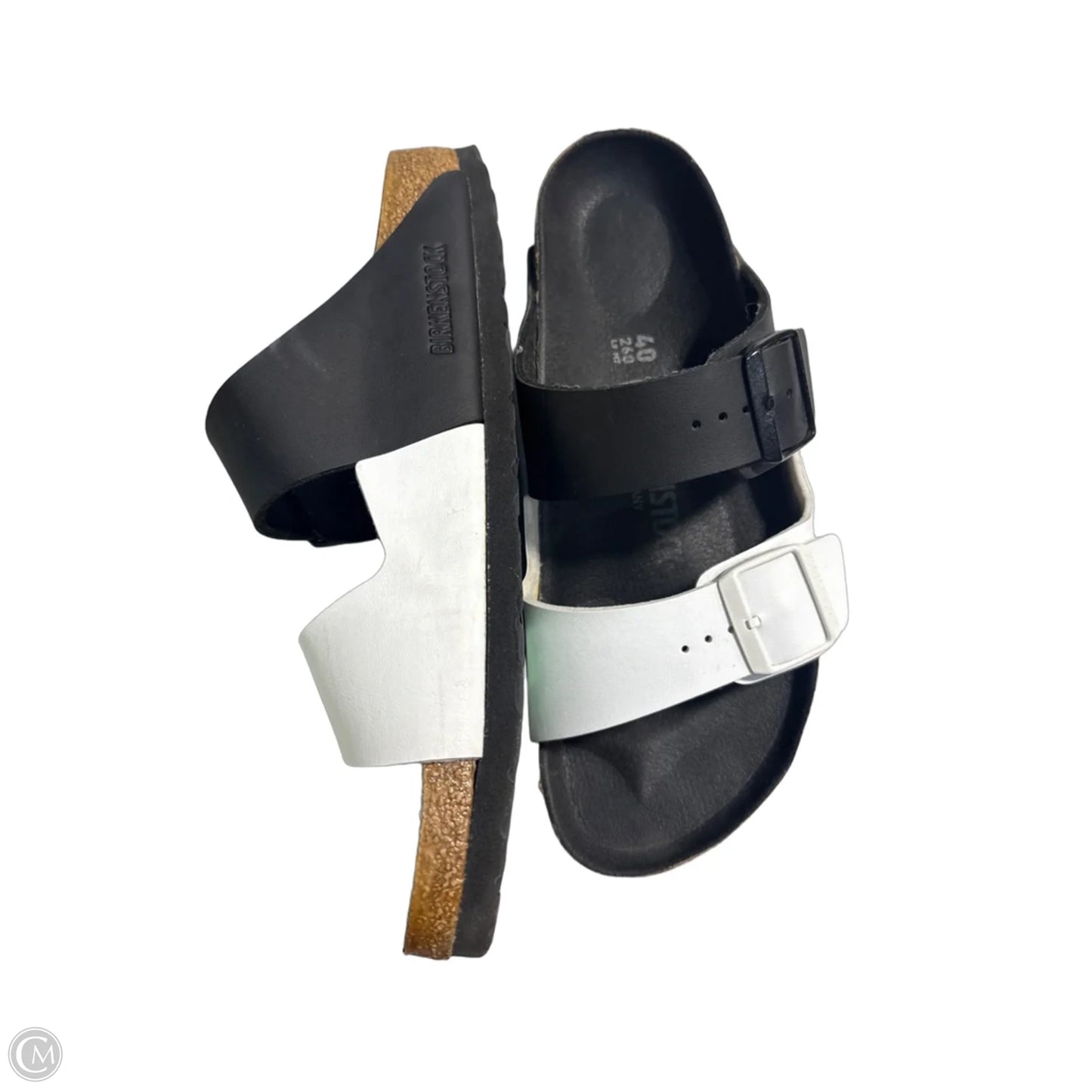 Sandals Flats By Birkenstock In Black & White, Size: 9