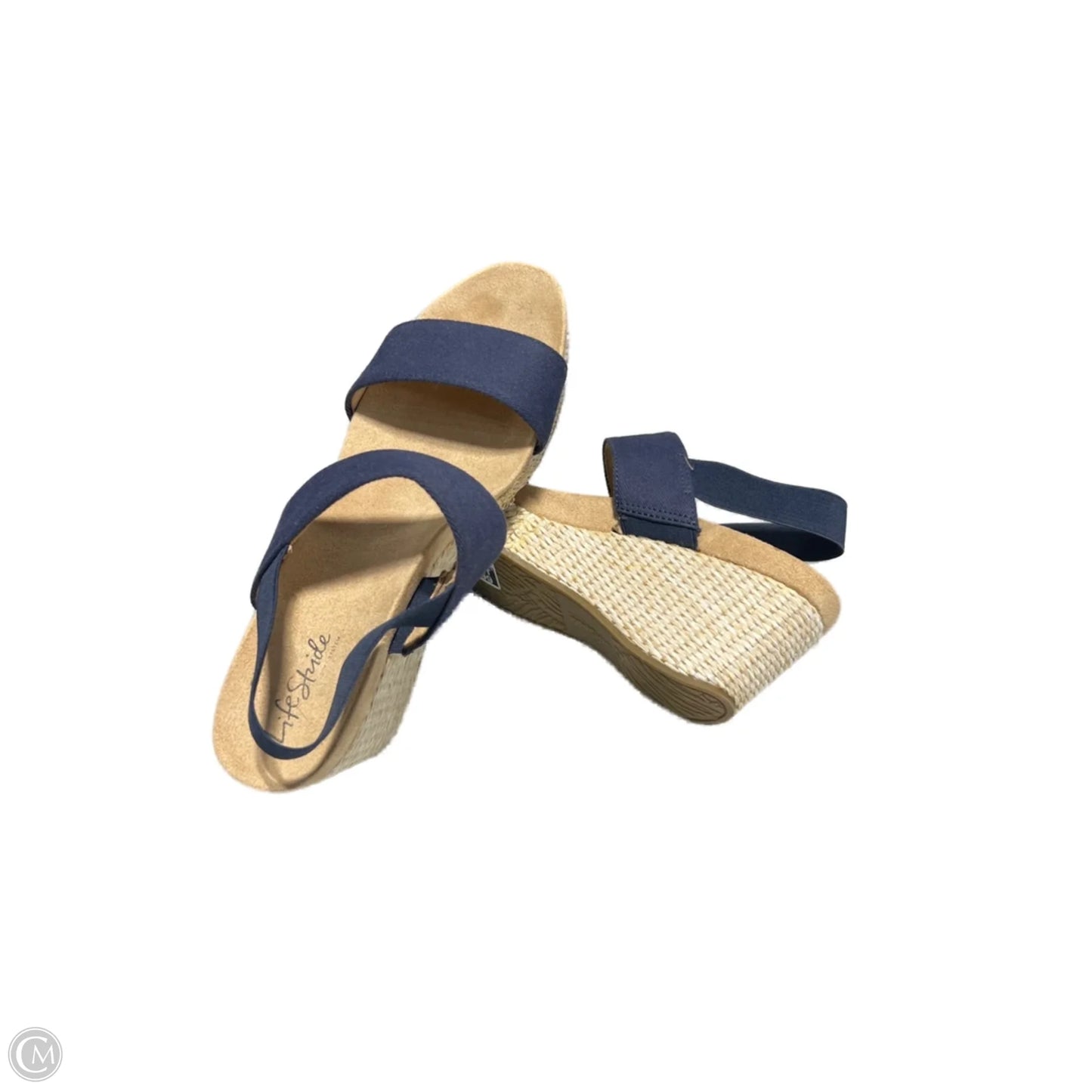 Sandals Heels Wedge By Life Stride In Blue & Cream, Size: 9.5
