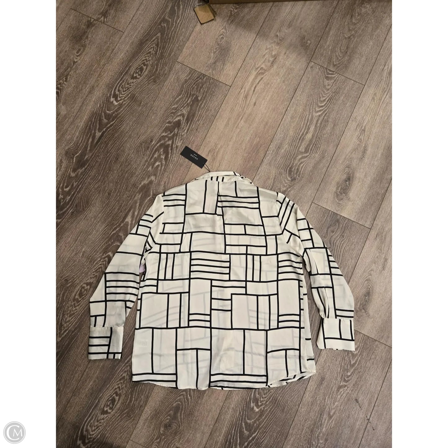 Blouse Long Sleeve By Cmb In Black & White, Size: L