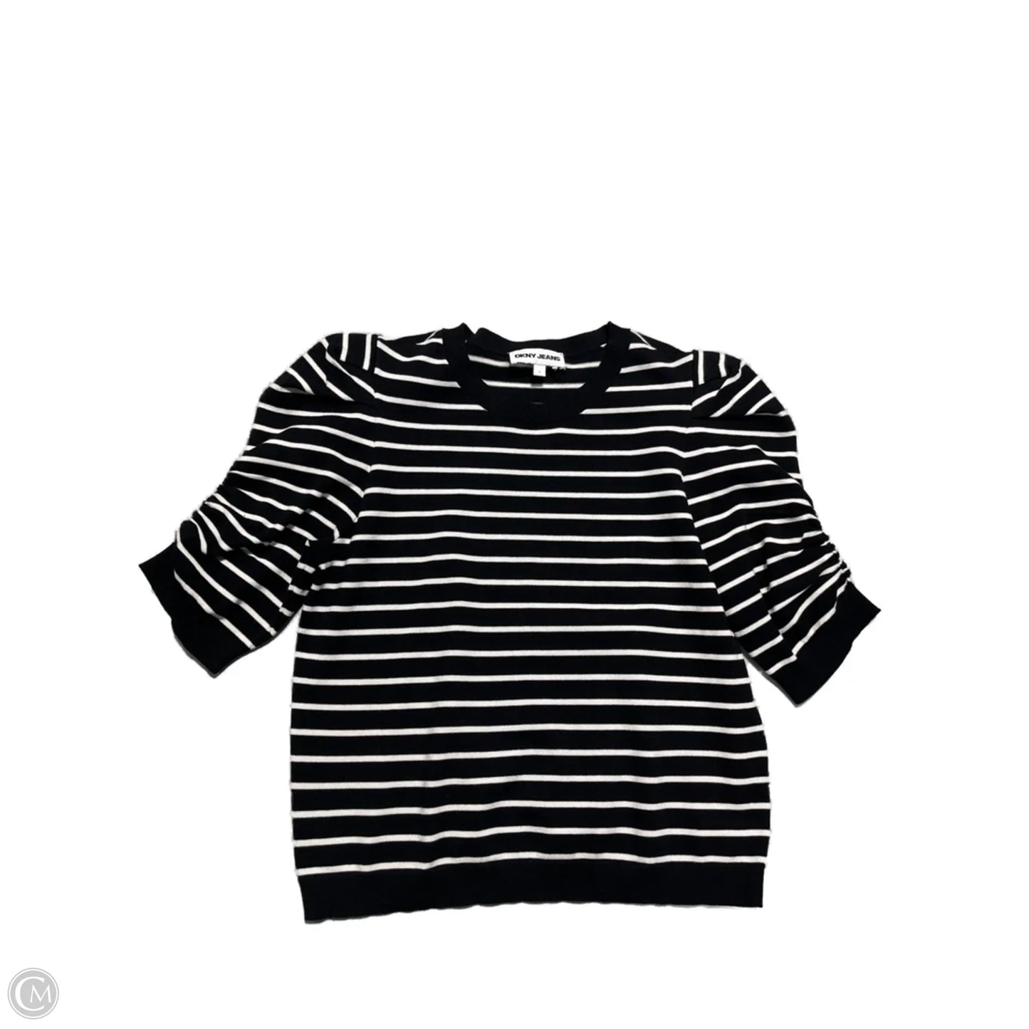 Top Short Sleeve By Dkny In Striped Pattern, Size: L