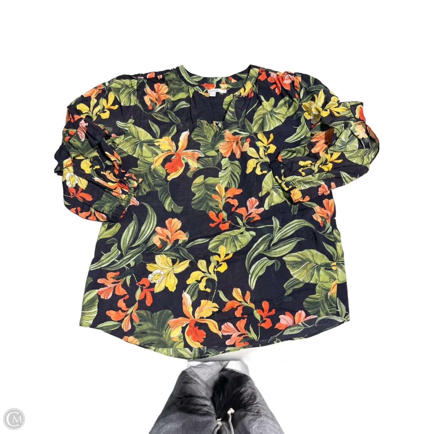 Top 3/4 Sleeve By Chicos In Floral Print, Size: L