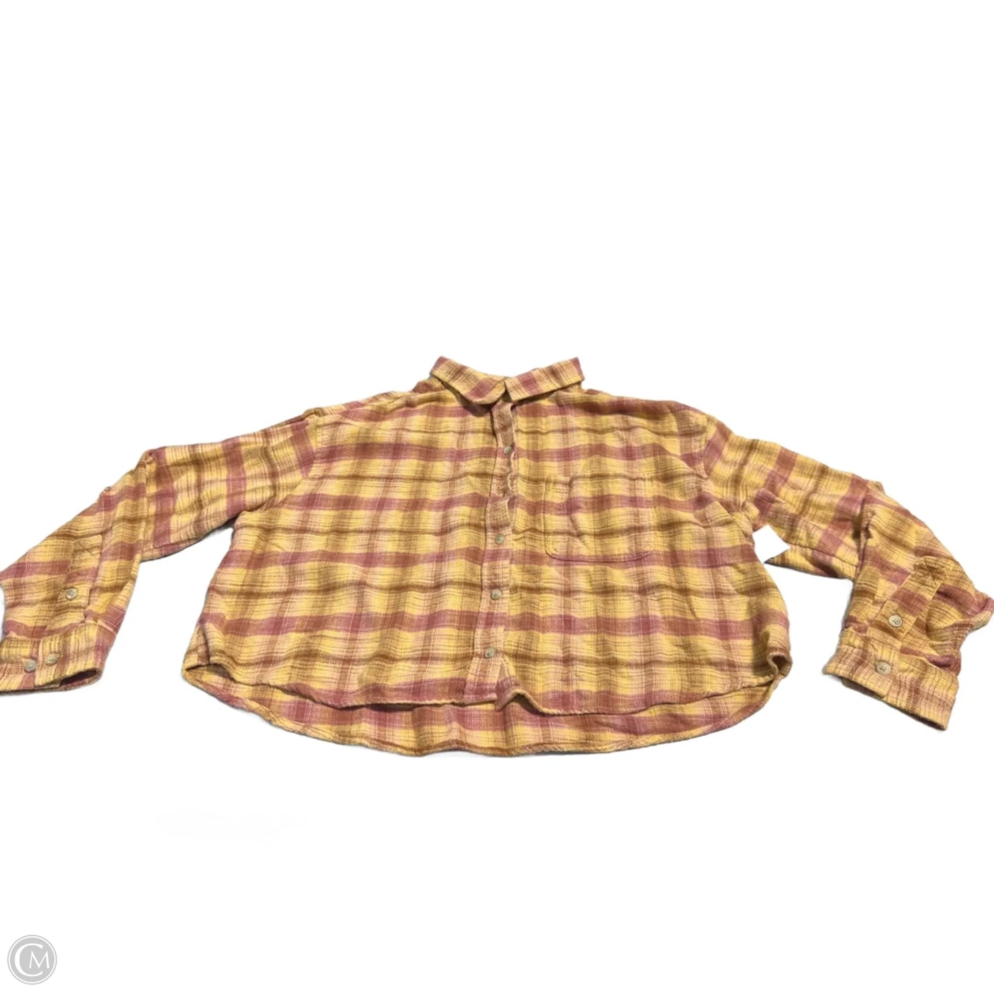 Top Long Sleeve By American Eagle In Plaid Pattern, Size: L