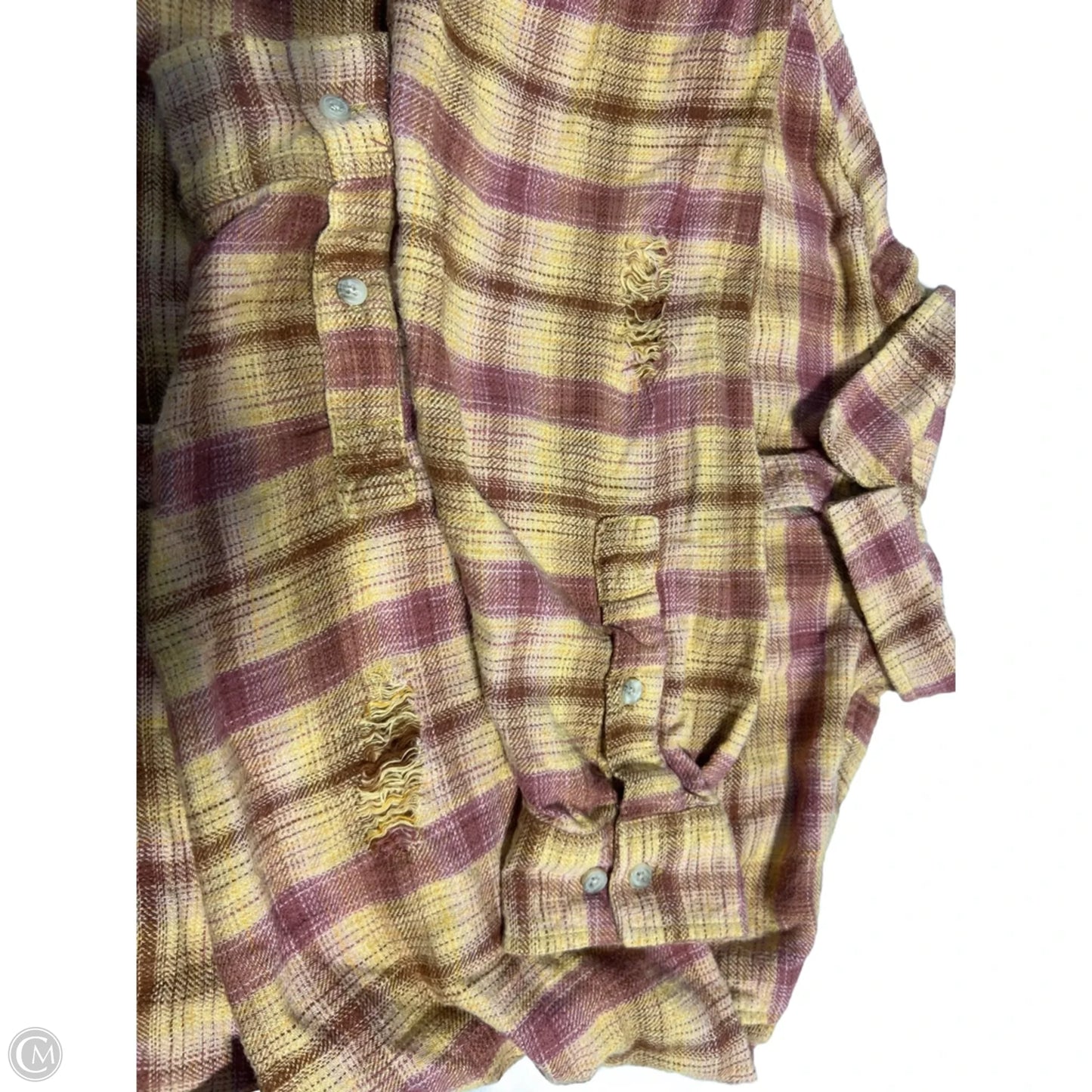 Top Long Sleeve By American Eagle In Plaid Pattern, Size: L