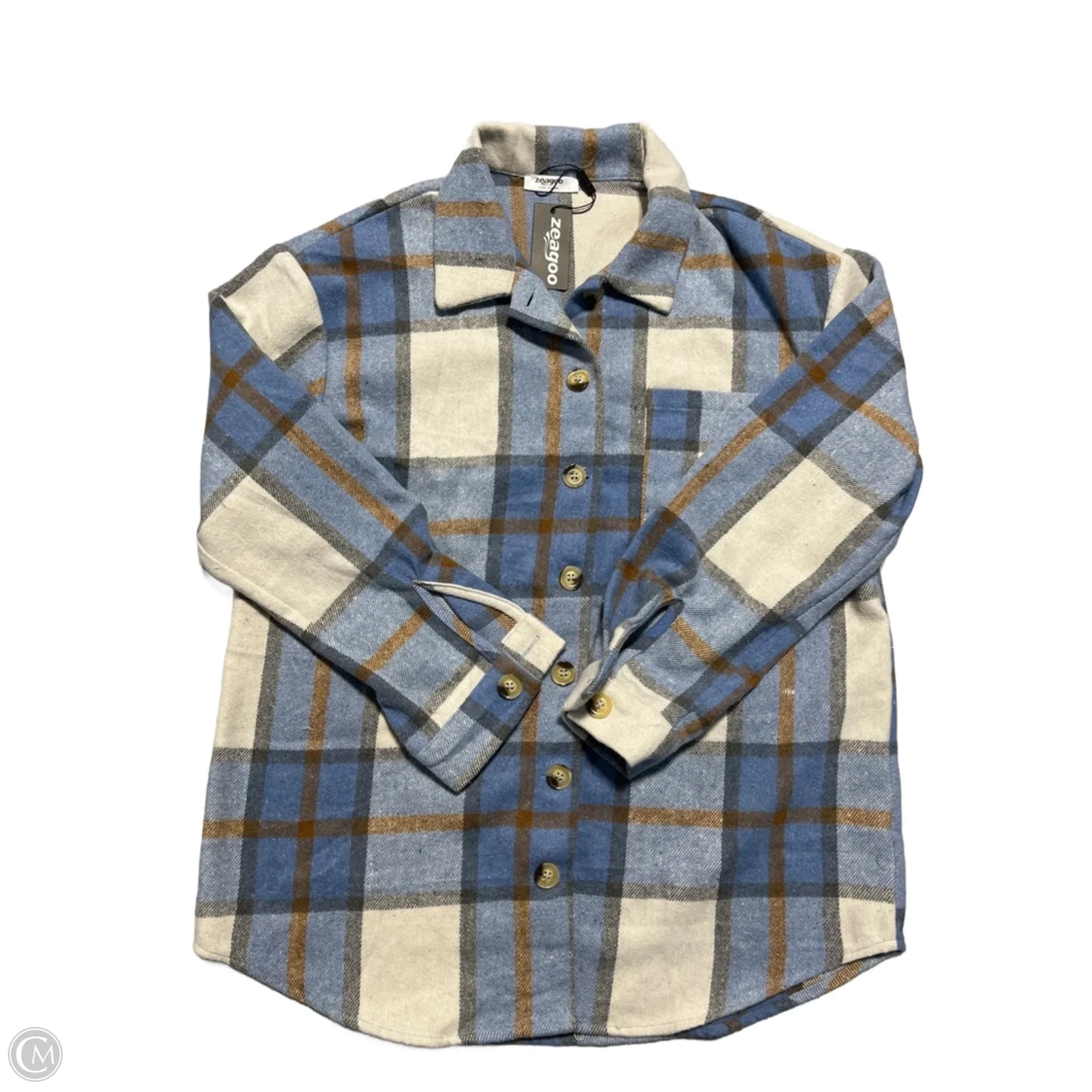 Jacket Shirt By Zeagoo In Plaid Pattern, Size: M