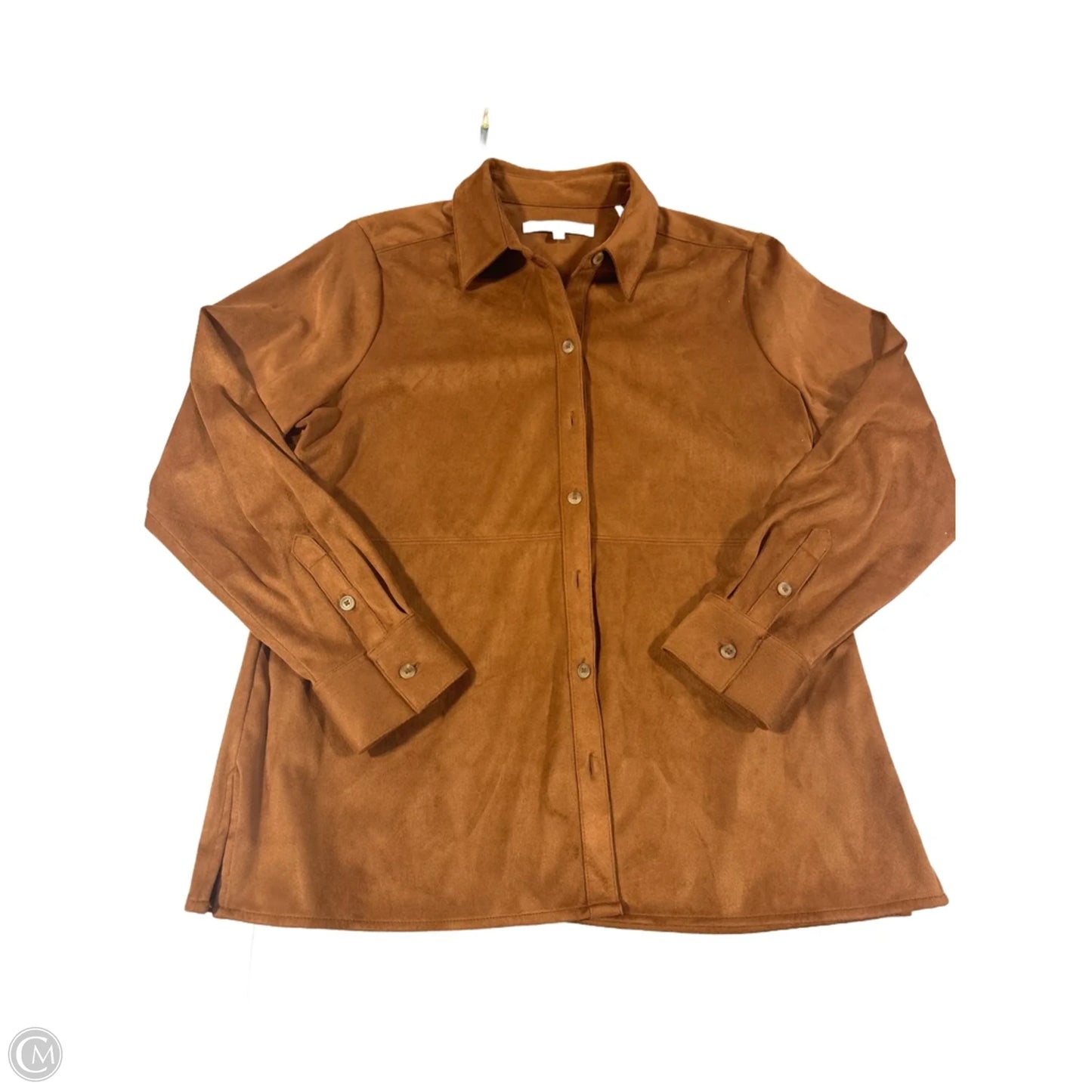 Top Long Sleeve By Foxcroft In Brown, Size: Lp