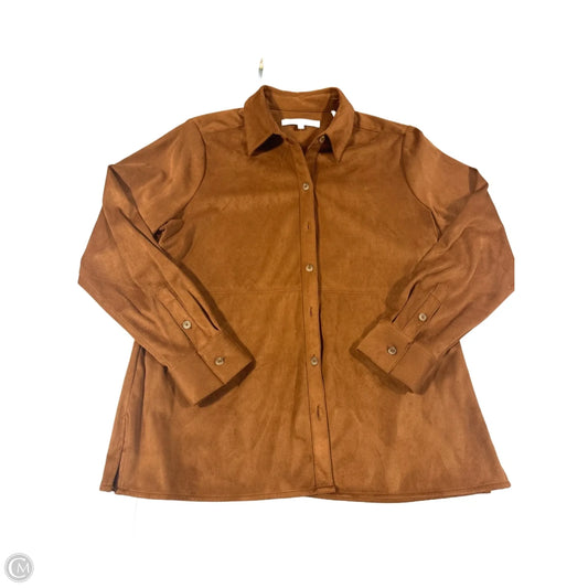Top Long Sleeve By Foxcroft In Brown, Size: Lp