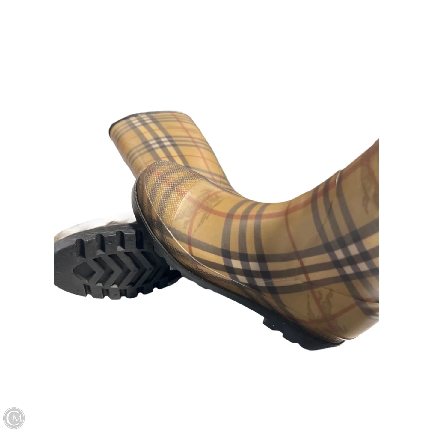 Boots Luxury Designer By Burberry In Plaid Pattern, Size: 9