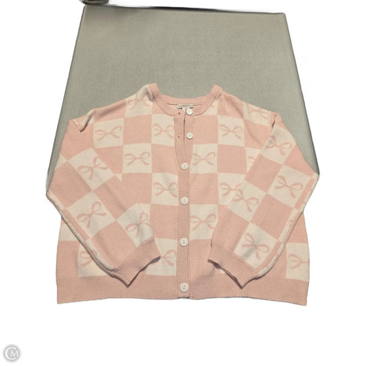 Sweater Cardigan By Sincerely Jules In Pink & White, Size: L