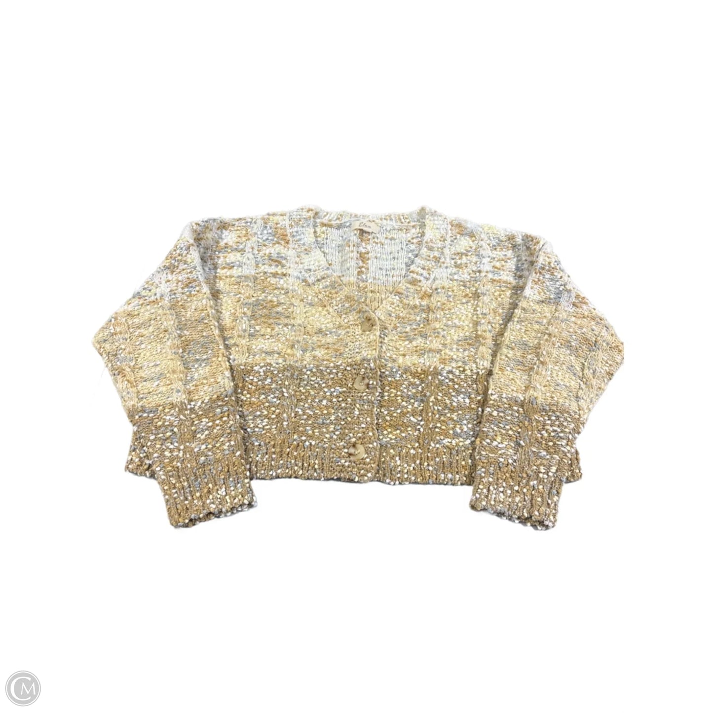 Sweater Cardigan By Elan In Tan & Yellow, Size: M