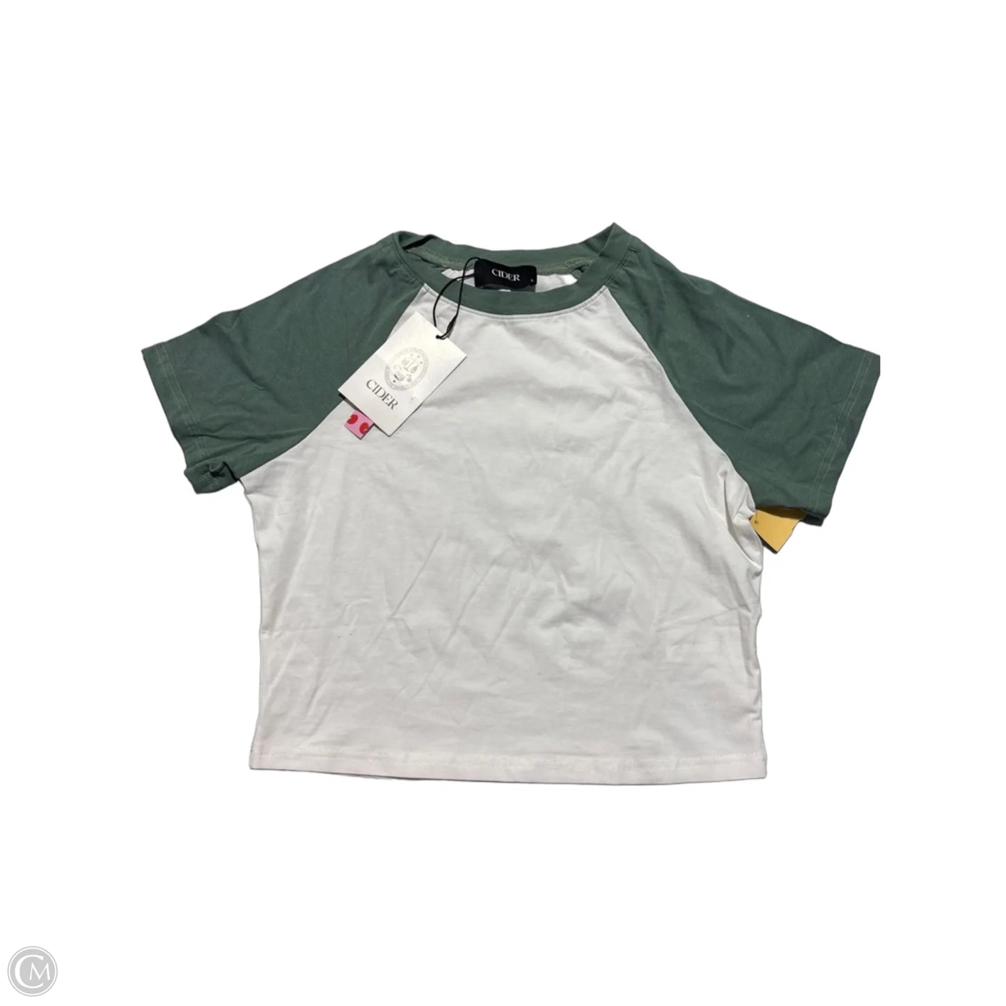 Top Short Sleeve Basic By Cider In Green & White, Size: L