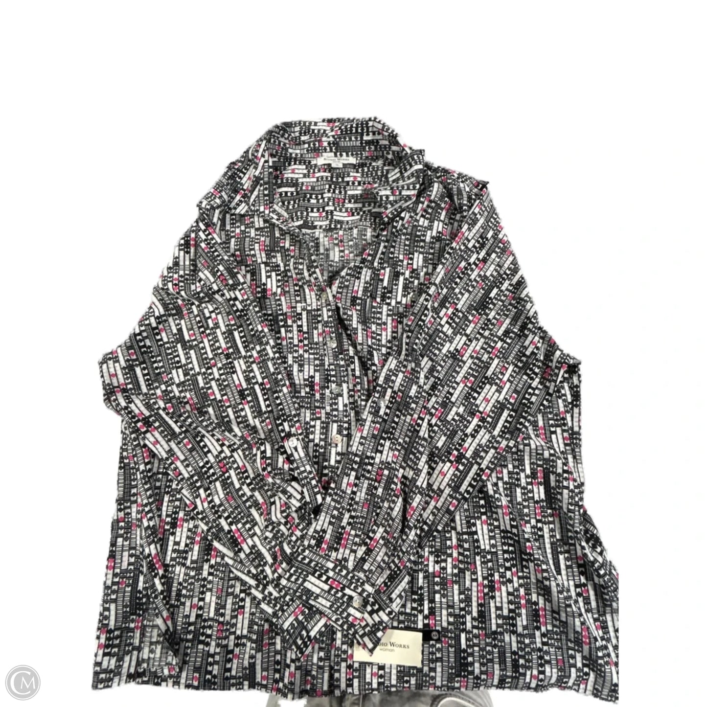 Blouse Long Sleeve By Studio Works In Black & White, Size: 3x