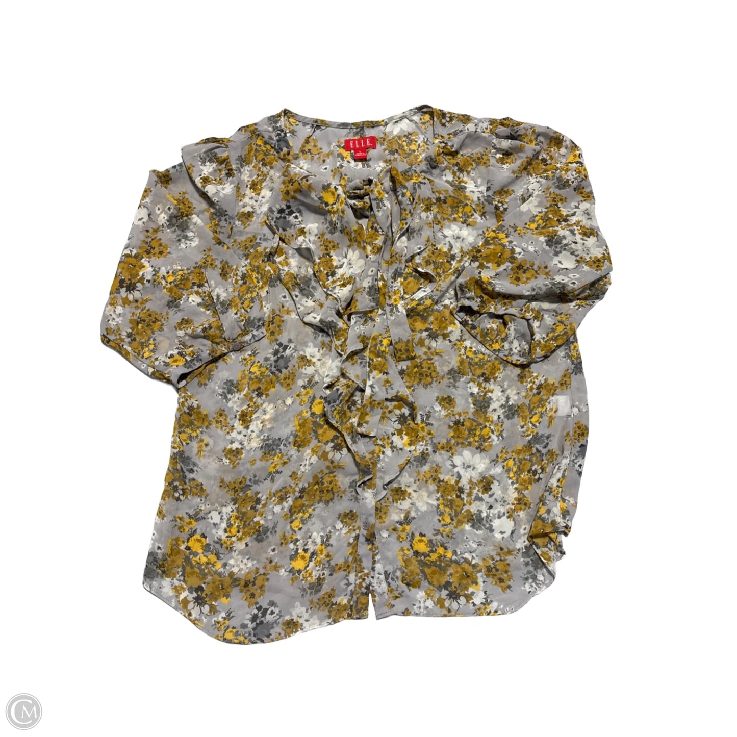 Blouse Long Sleeve By Elle In Grey & Yellow, Size: L
