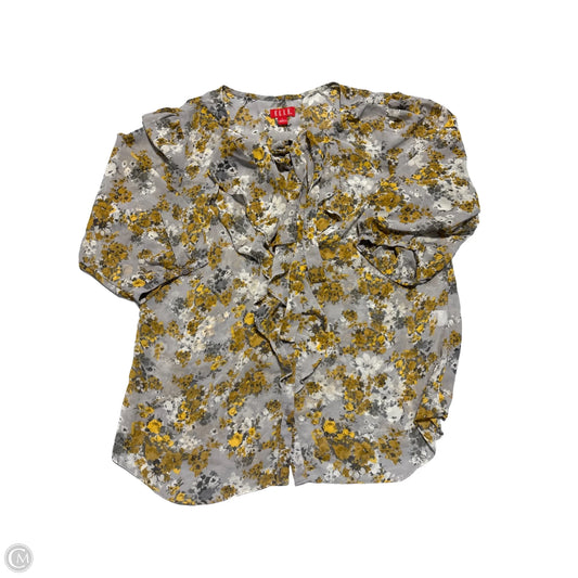 Blouse Long Sleeve By Elle In Grey & Yellow, Size: L