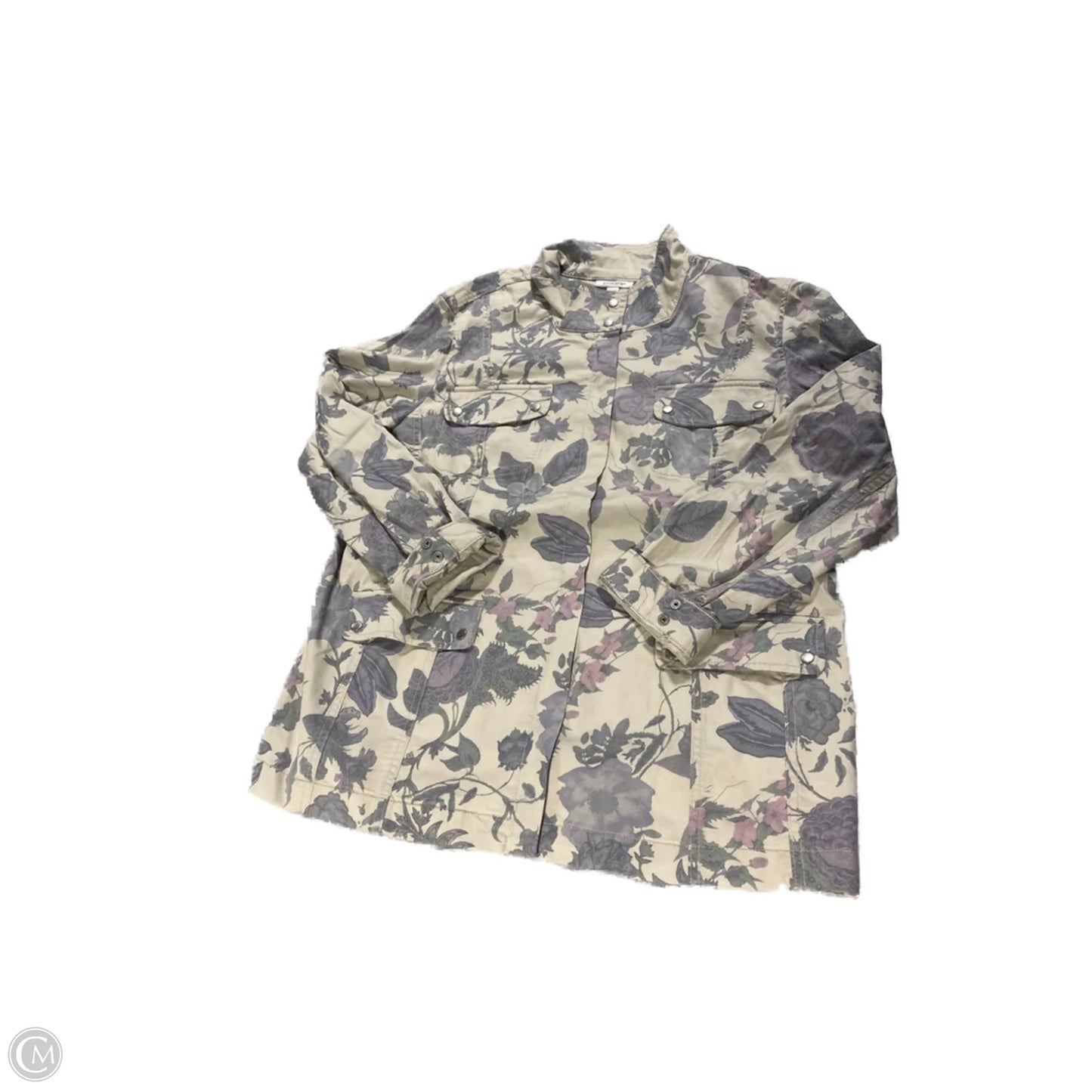 Jacket Denim By Chicos In Floral Print, Size: Xl
