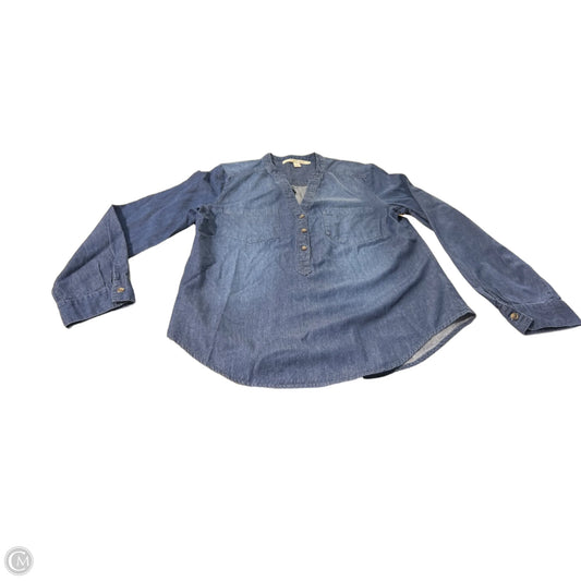 Blouse Long Sleeve By Cme In Blue Denim, Size: L