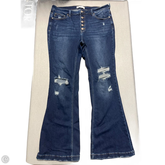 Jeans Flared By Kancan In Blue Denim, Size: 18