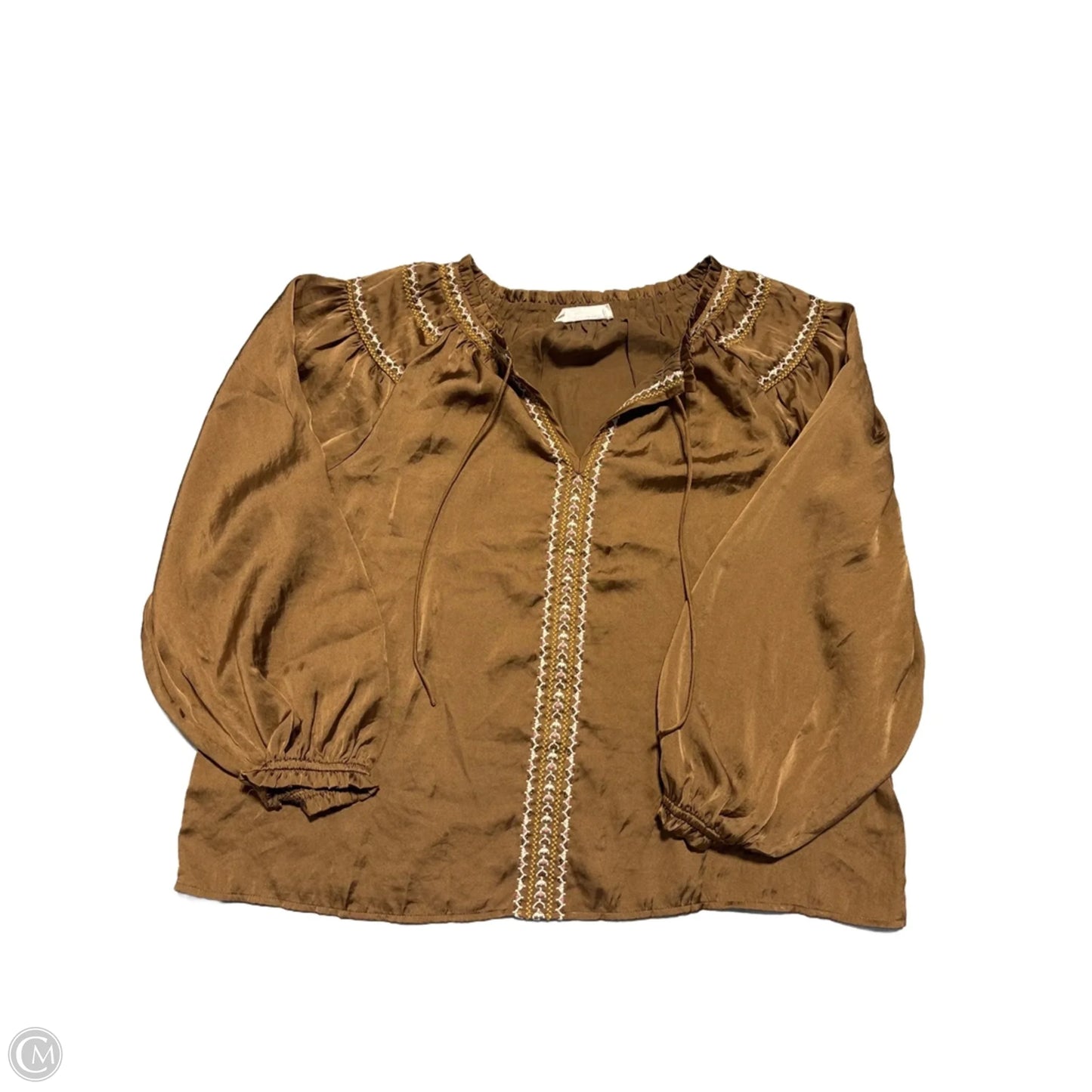 Blouse Long Sleeve By Lucky Brand In Bronze, Size: M