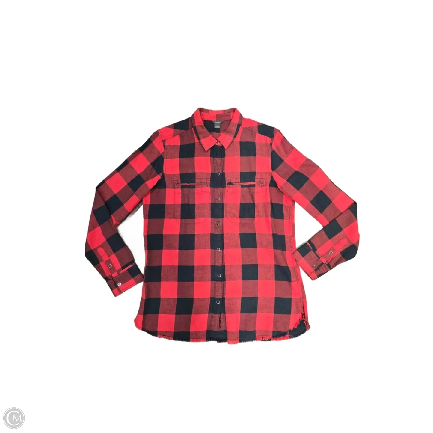 Top Long Sleeve By Eddie Bauer In Plaid Pattern, Size: M