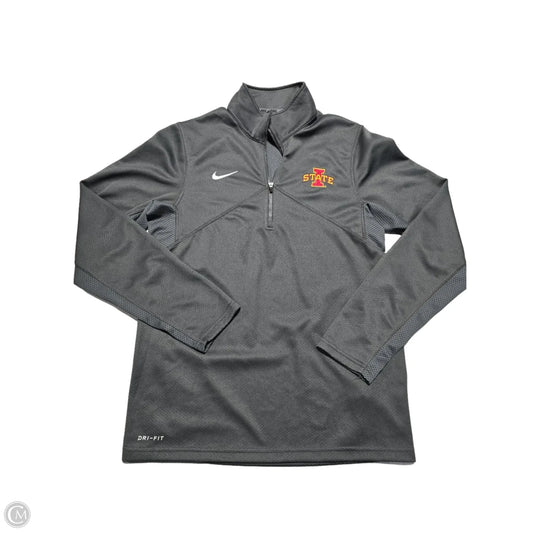 Athletic Top Long Sleeve Collar By Nike In Grey, Size: S