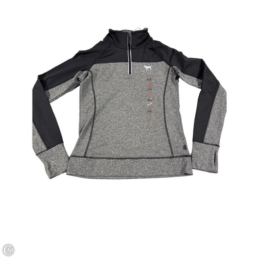 Athletic Top Long Sleeve Collar By Pink In Black & Grey, Size: S