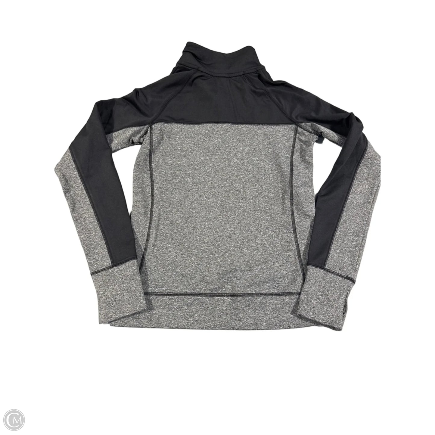Athletic Top Long Sleeve Collar By Pink In Black & Grey, Size: S