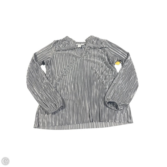 Blouse Long Sleeve By White House Black Market In Silver, Size: Xs