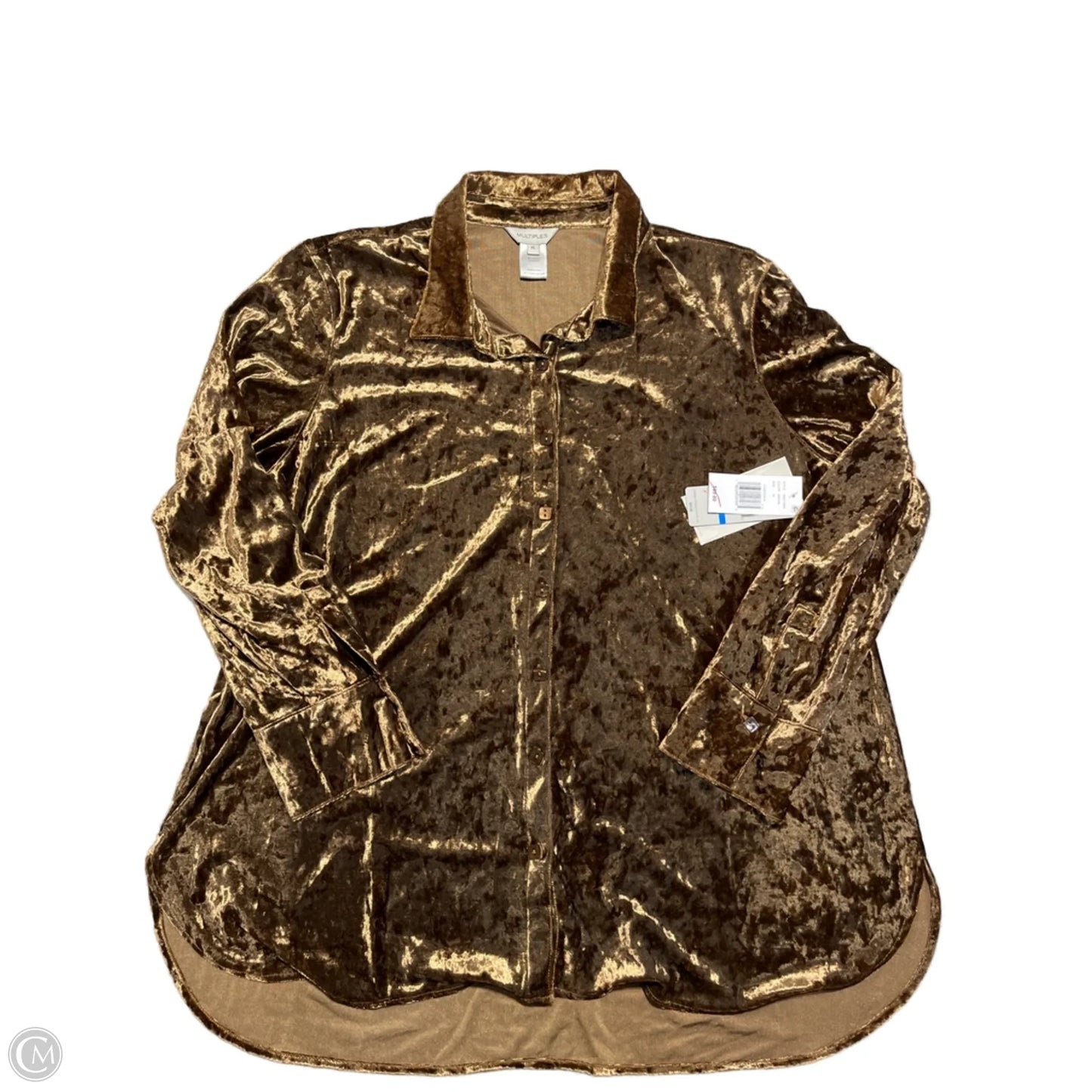 Top Long Sleeve By Multiples In Gold, Size: Xl