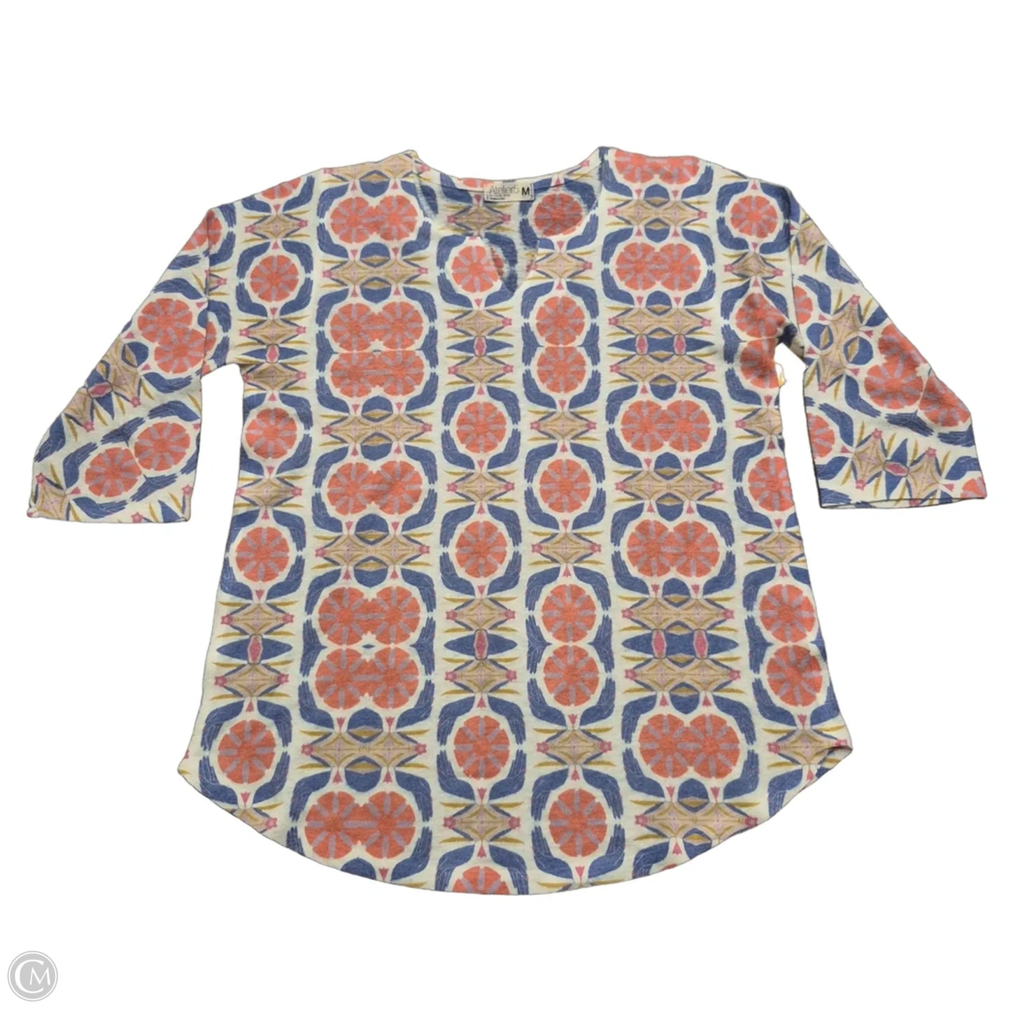 Top 3/4 Sleeve By Atelier In Purple & White, Size: M