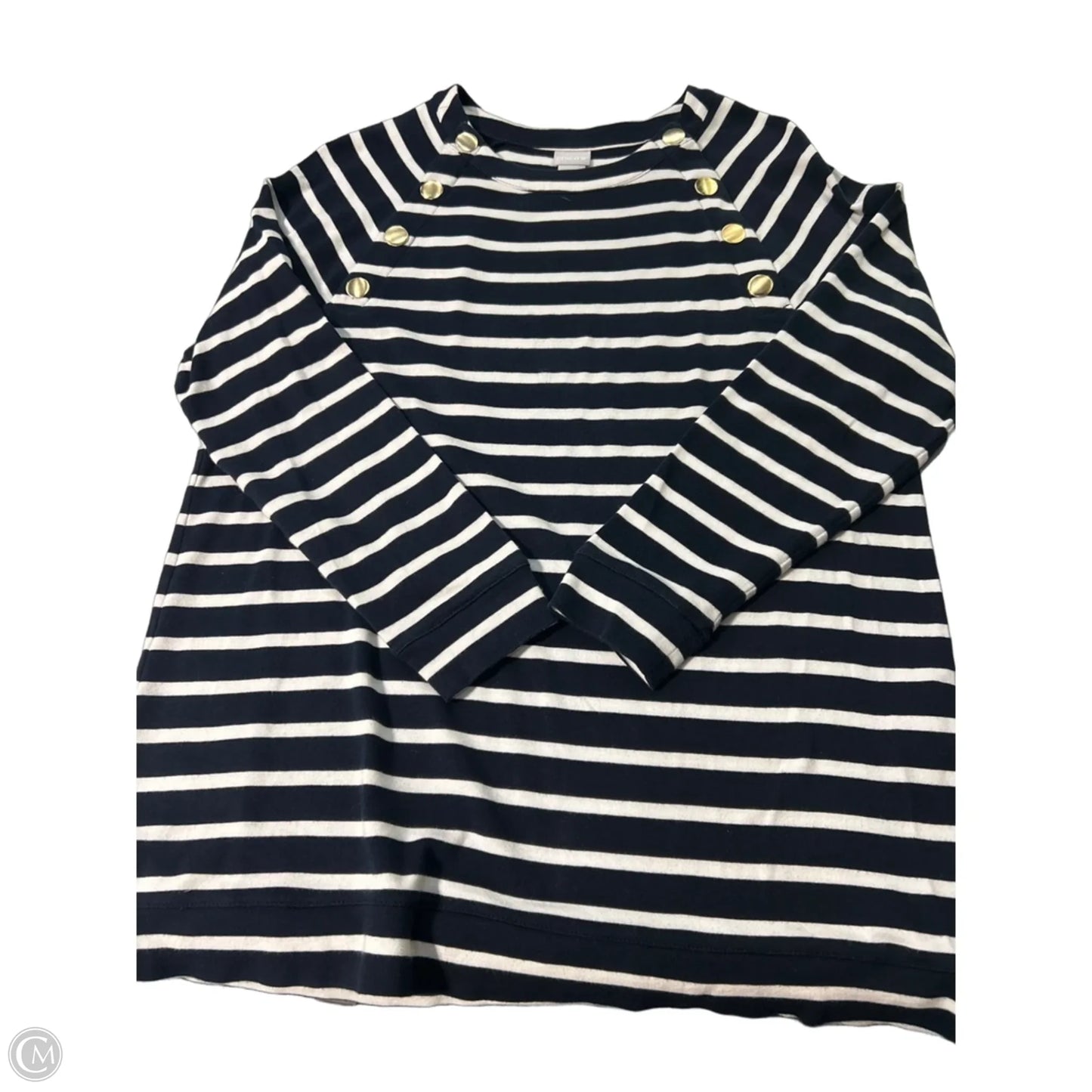 Top 3/4 Sleeve By Chicos In Striped Pattern, Size: L