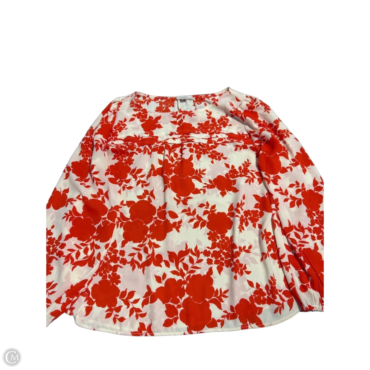 Blouse Long Sleeve By Loft In Orange & White, Size: Xl