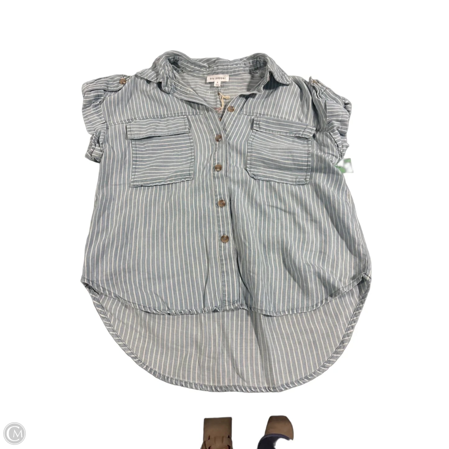 Top Short Sleeve By Blu Pepper In Blue & White, Size: S