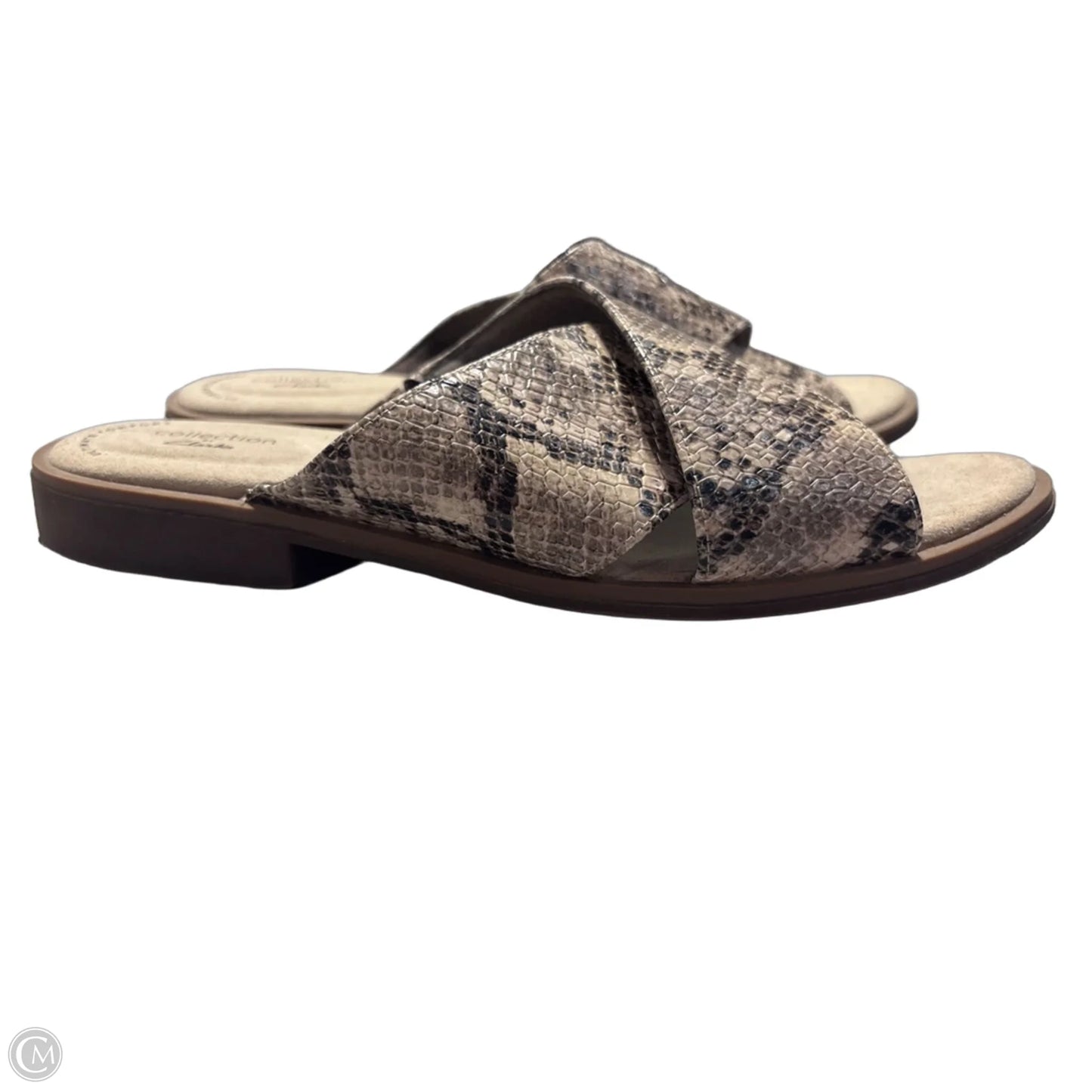 Sandals Flats By Clarks In Snakeskin Print, Size: 9.5