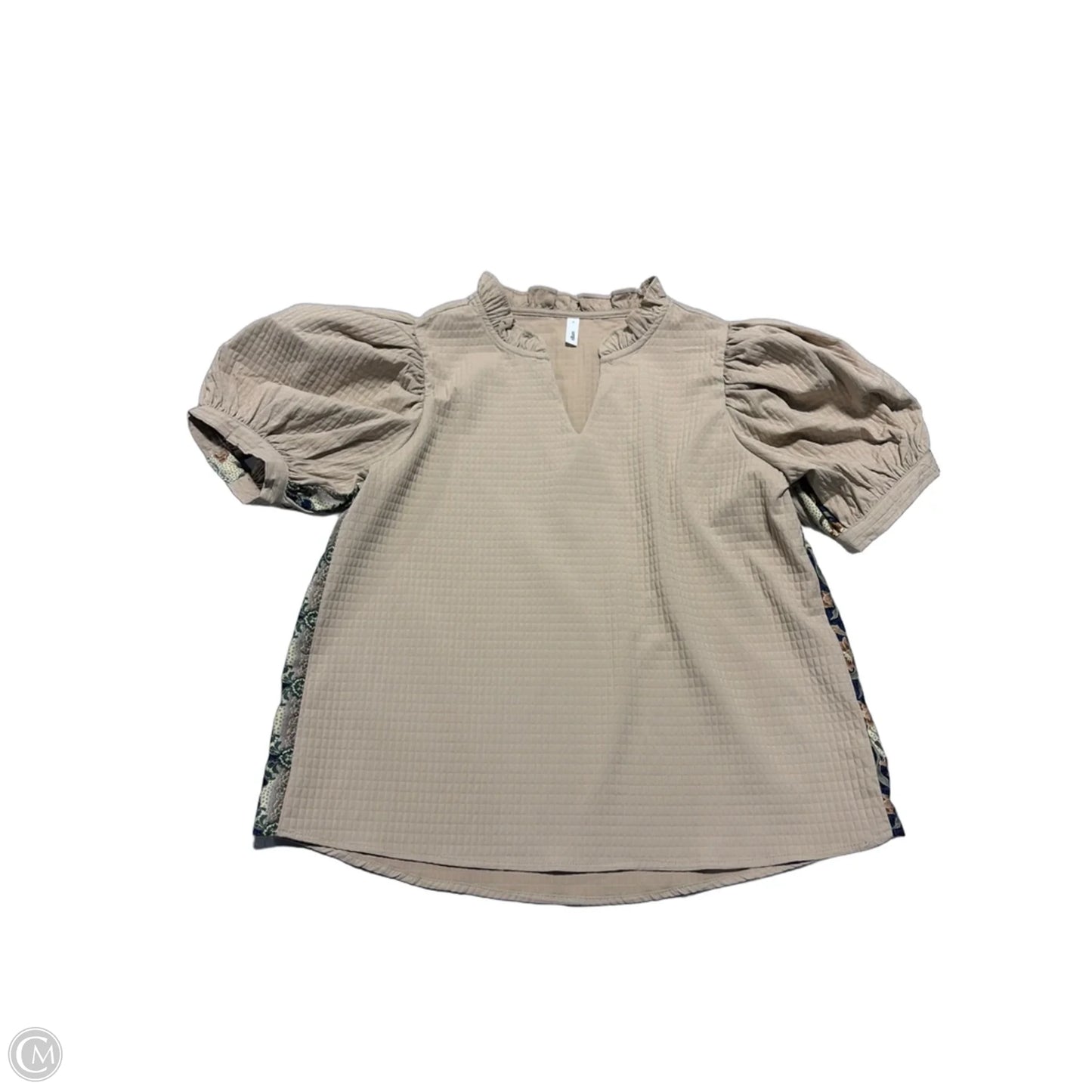 Top Short Sleeve By Glam In Tan, Size: M