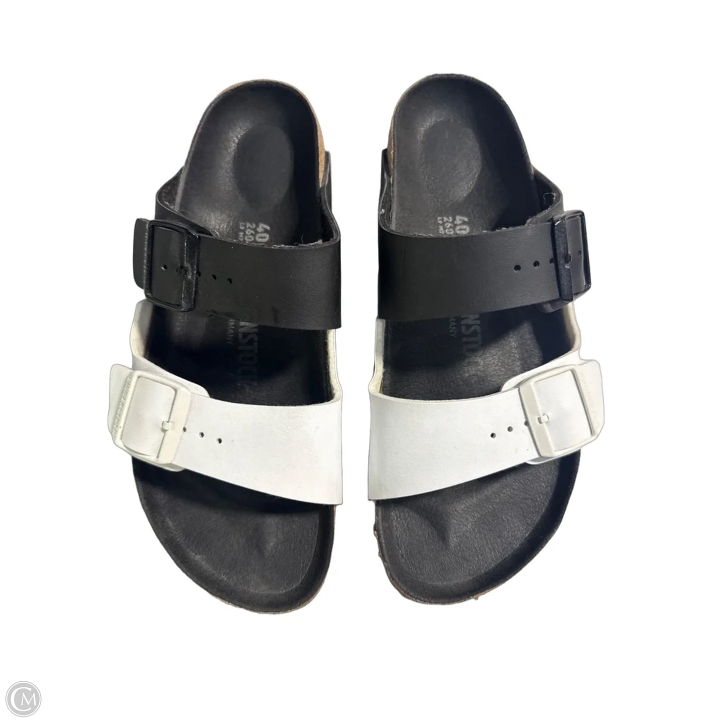 Sandals Flats By Birkenstock In Black & White, Size: 9