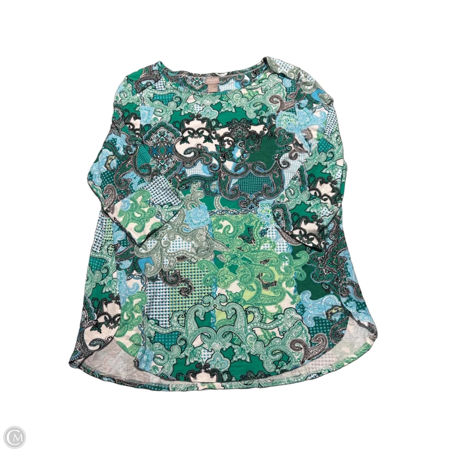 Top 3/4 Sleeve By Chicos In Blue & Green, Size: Xl