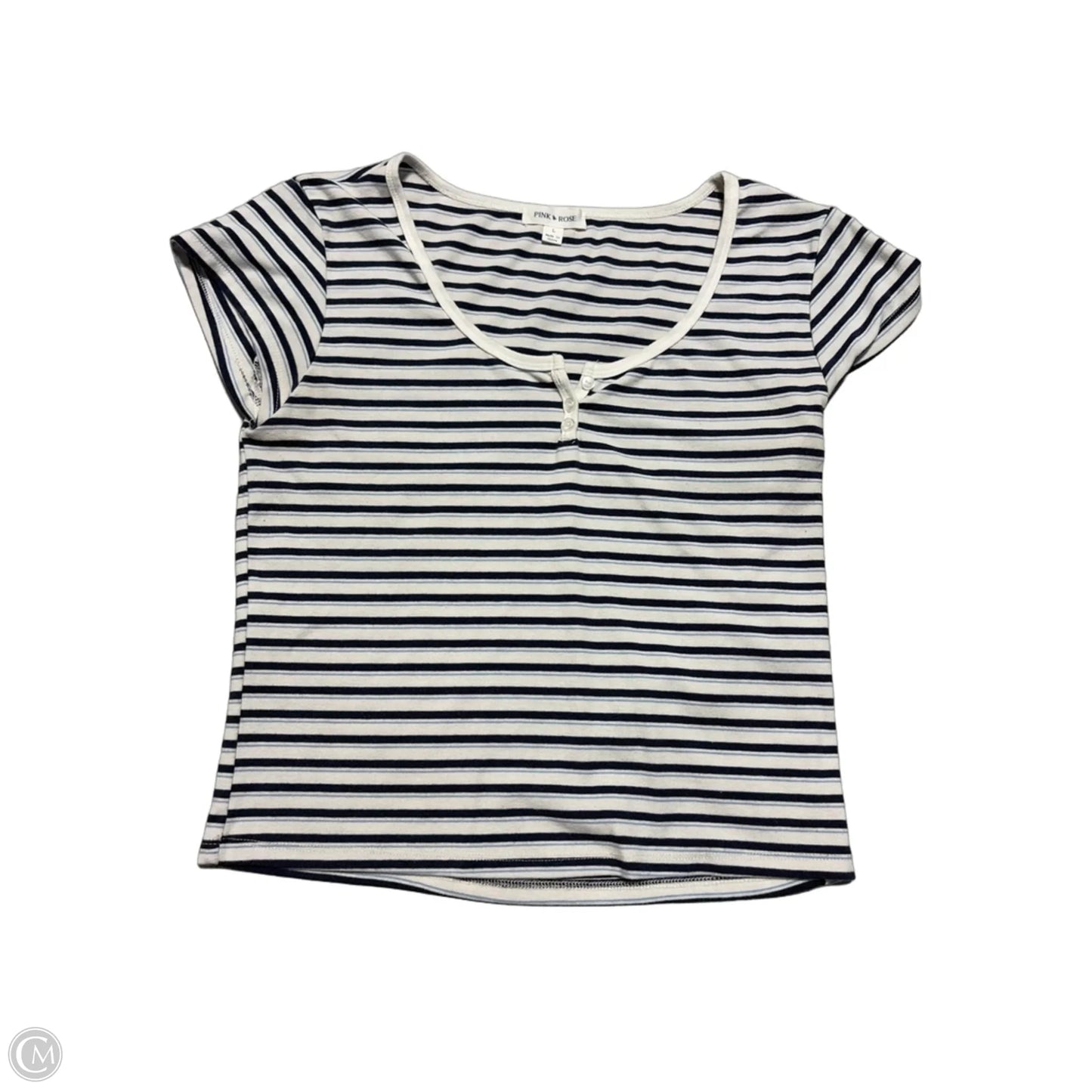 Top Short Sleeve By Pink Rose In Blue & White, Size: L