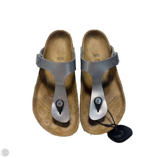 Sandals Flats By Birkenstock In Silver, Size: 6.5