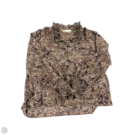 Top Long Sleeve By Grade & Gather In Brown, Size: S