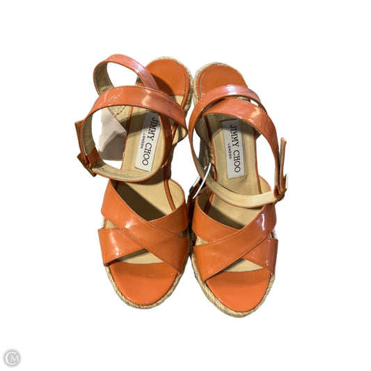 Sandals Luxury Designer By Jimmy Choo In Coral, Size: 6