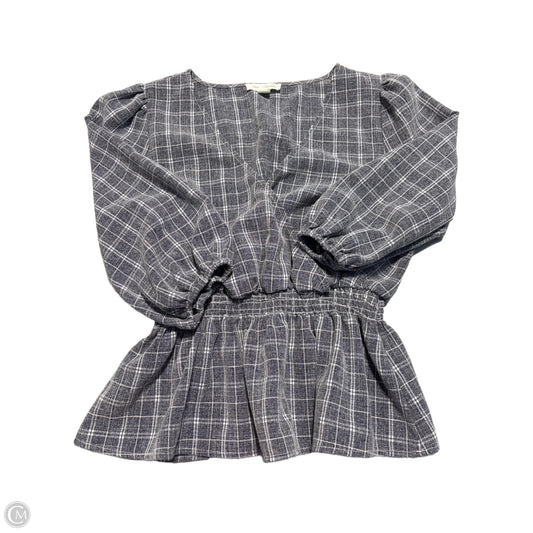 Blouse 3/4 Sleeve By Treasure And Bond In Plaid Pattern, Size: S