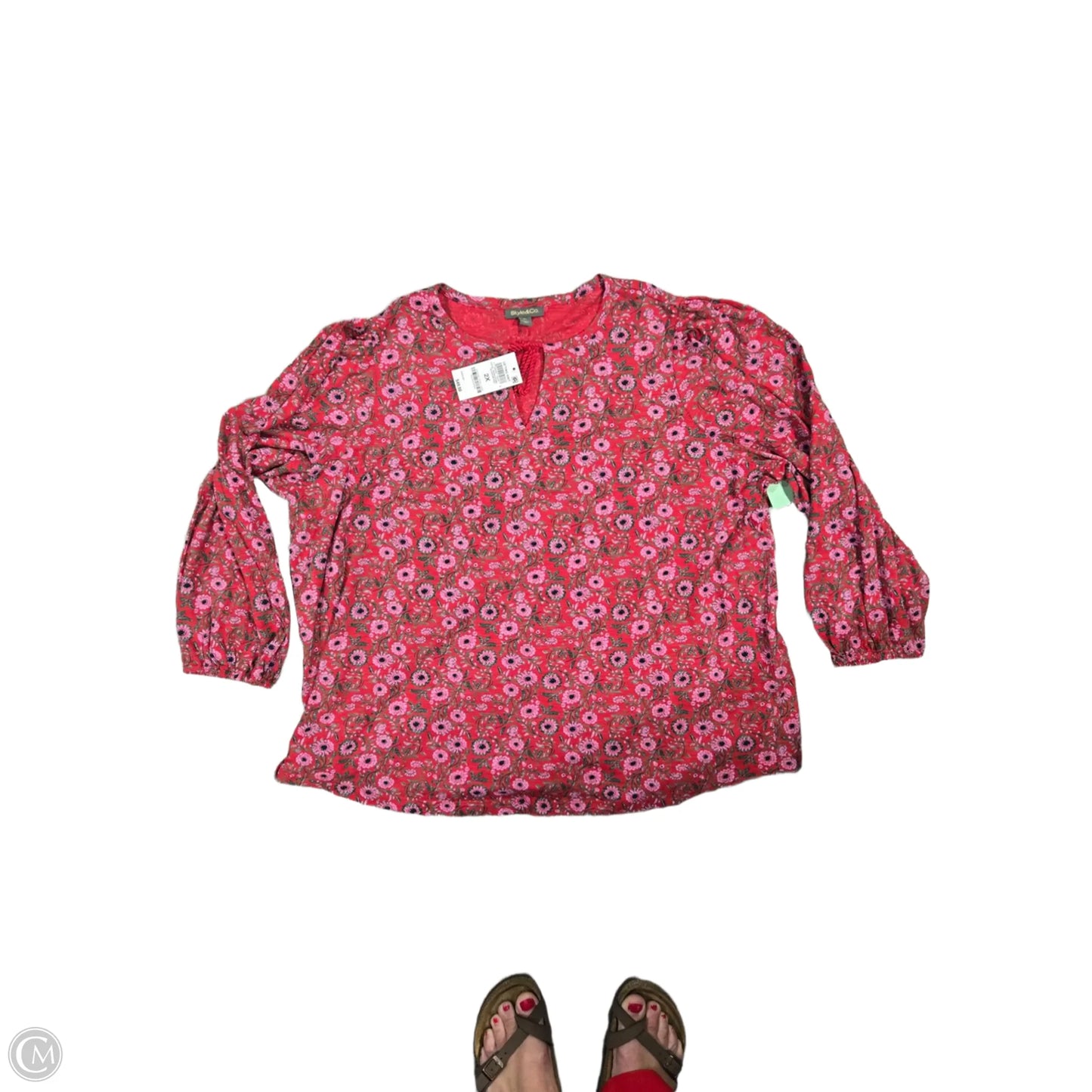 Top Long Sleeve By Style And Company In Red, Size: 2x