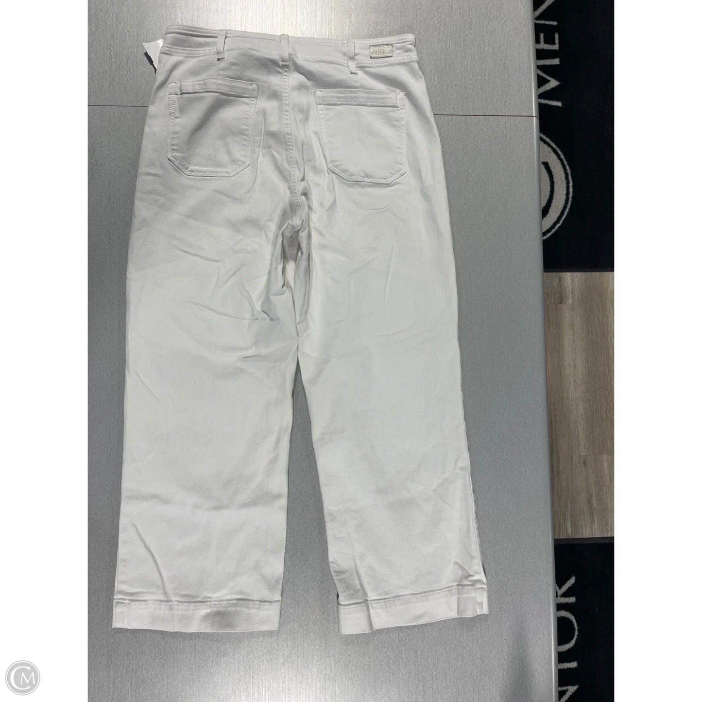 Jeans Cropped By Paige In White Denim, Size: 12