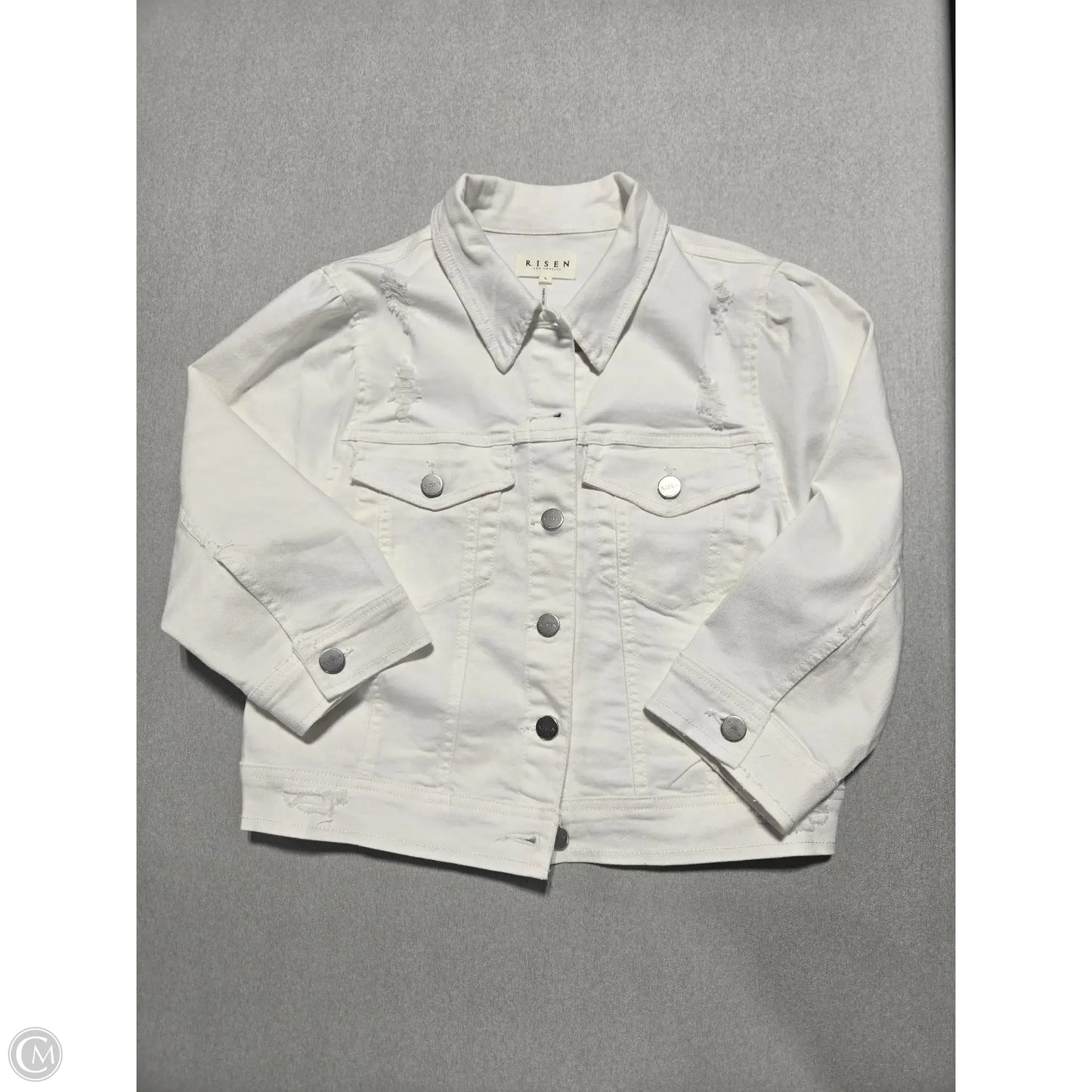 Jacket Denim By Risen In White Denim, Size: L