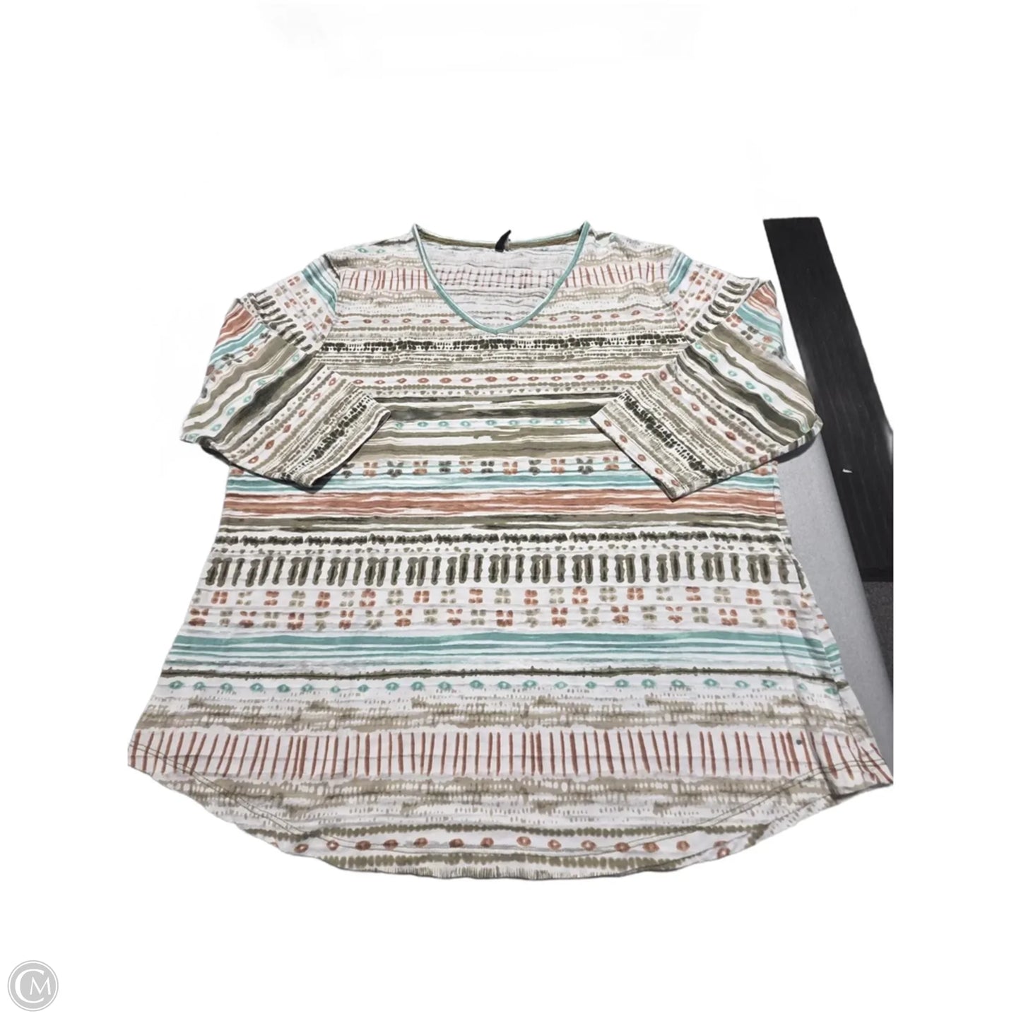 Top 3/4 Sleeve By Cmc In Green & White, Size: 2x