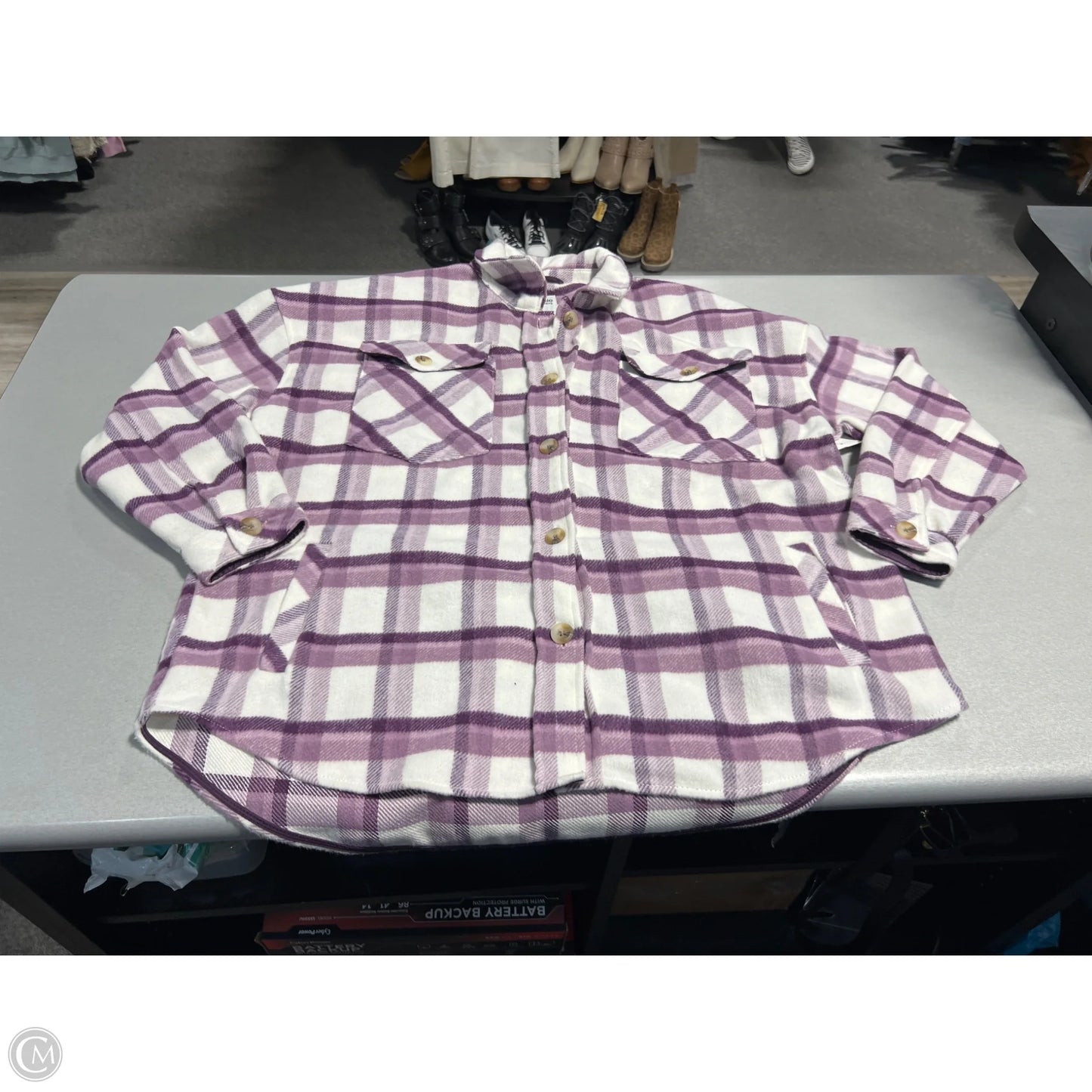 Top Long Sleeve By Kensie In Plaid Pattern, Size: L
