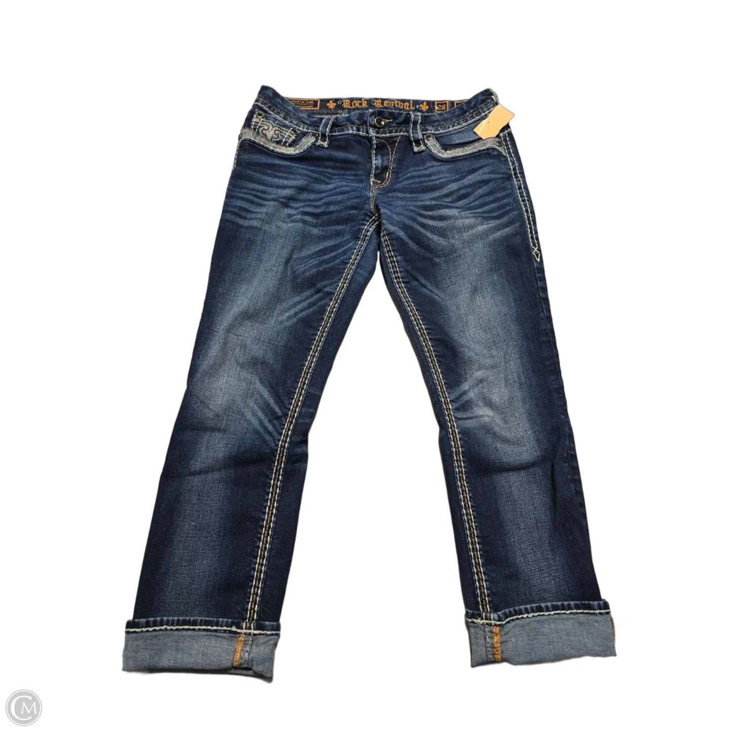 Jeans Cropped By Rock Revival In Blue Denim, Size: 6